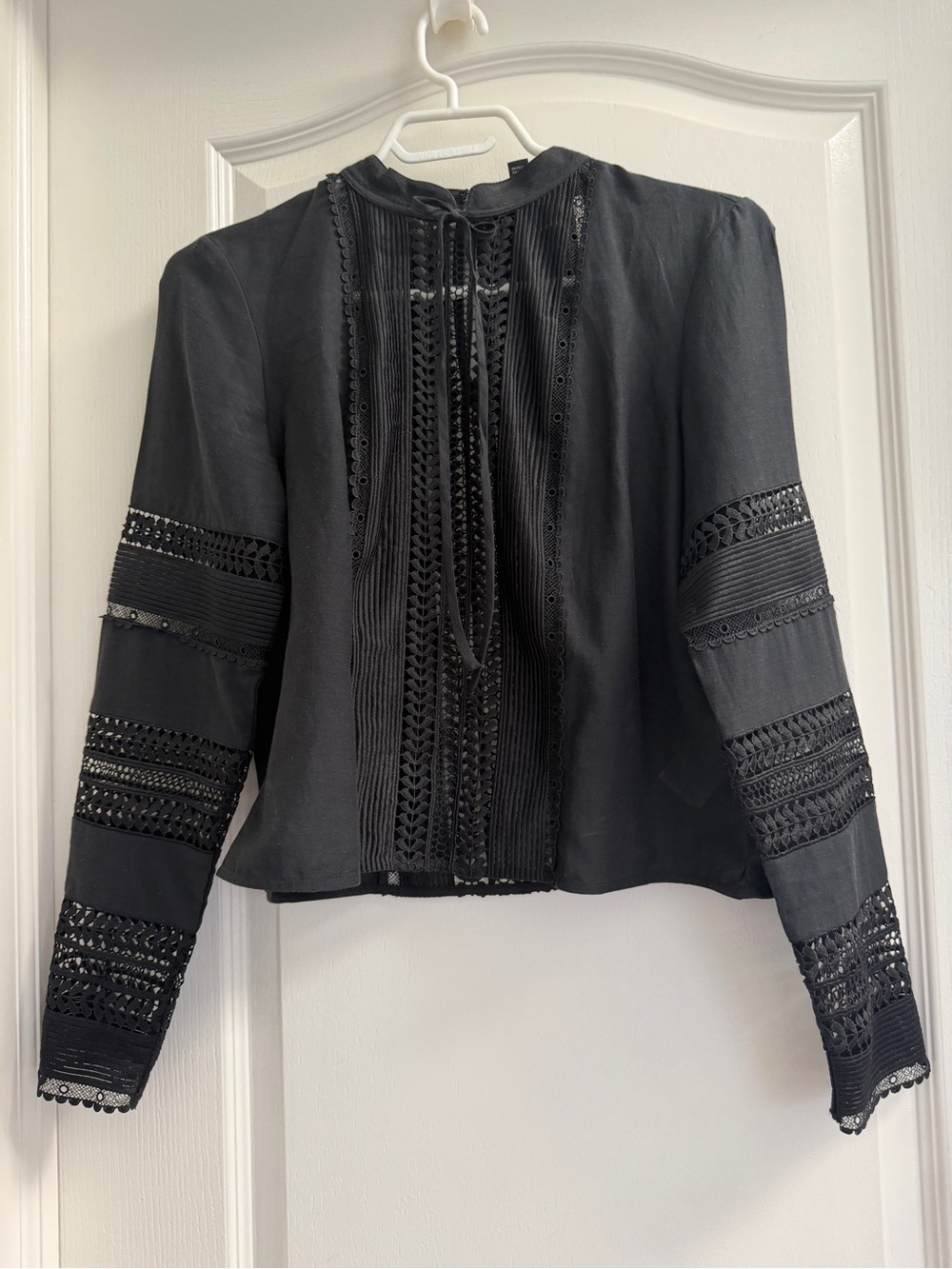 Banana Republic Black Lace-Trim Tie-Front Blouse